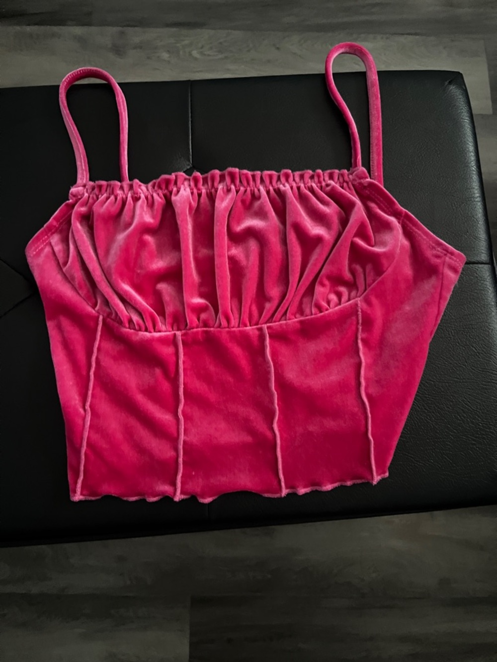 Pink Velvet Ruched Cropped Cami Top